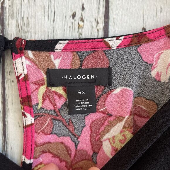 Halogen Womens Dark Floral Top Size 4X Bishop Sleeves Office Bloomcore Heavy - Picture 9 of 12